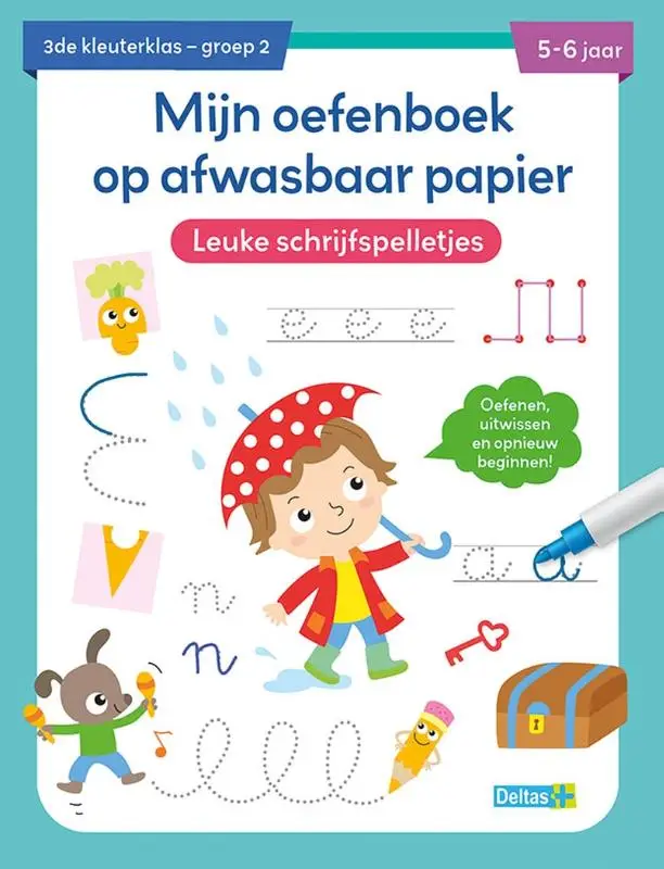 Mijn oefenboek op afwasbaar papier / Leuke schrijfspelletjes 5-6 jaar