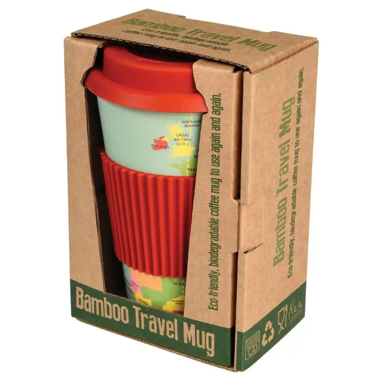 Drinkbeker bamboe voor onderweg vintage world map