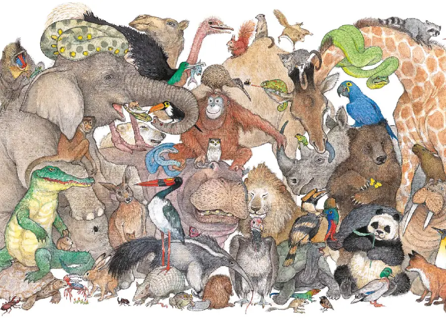 Puzzel (200 stukjes): Beestenboel, uit 'Van mug tot olifant', Ingrid en Dieter Schubert