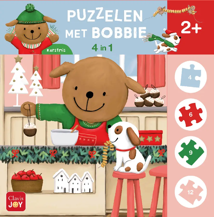 Puzzelen met Bobbie. 4-in-1-puzzel Kerstmis