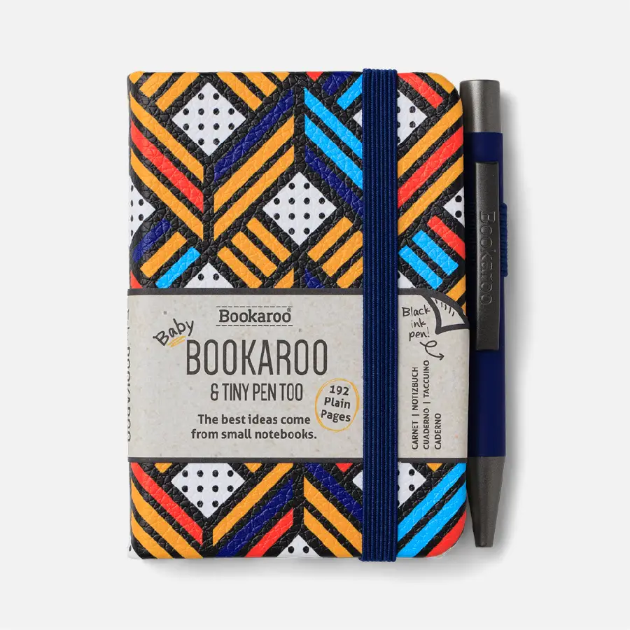 Bookaroo A7 Notebook & Pen - Navy & Yellow - Geo
