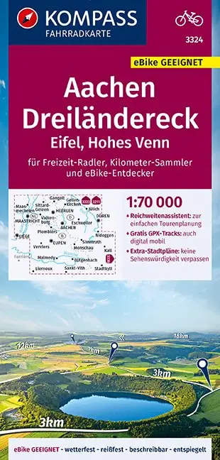 Kompass FK3324 Fietskaart Aachen, Dreiländereck, Eifel