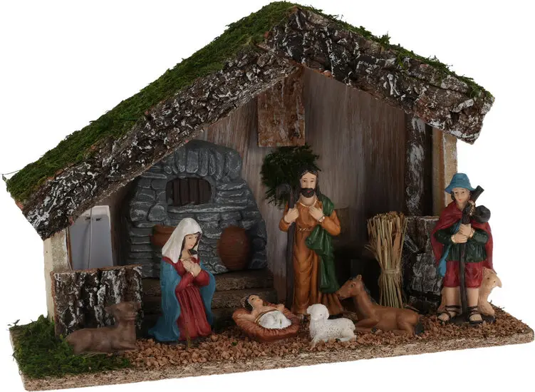 MDF Stable with 7 nativity figurines LED
